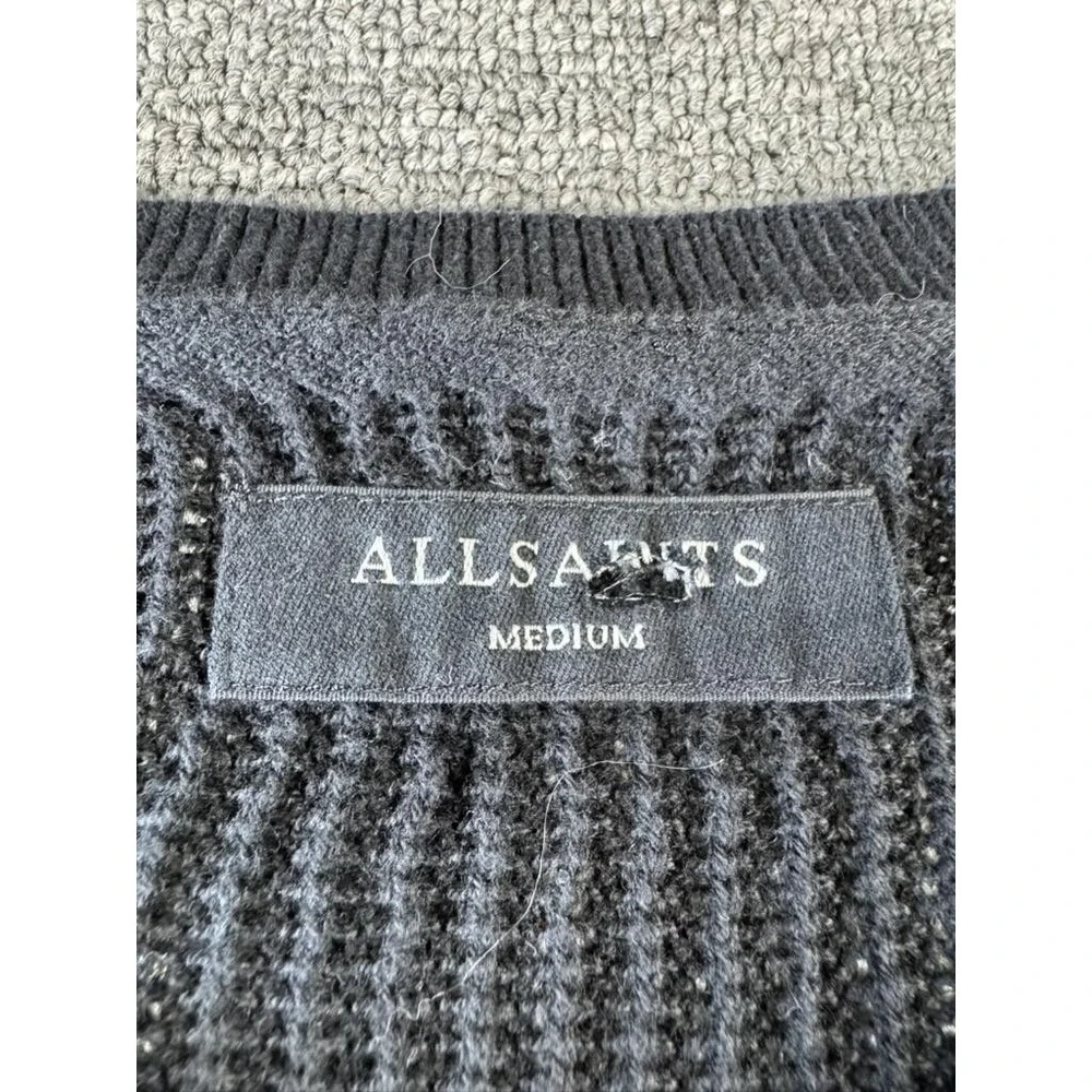 AllSaints‎ Sweater Mens Medium Black Cotton Ribbed Crewneck Knit Pullover